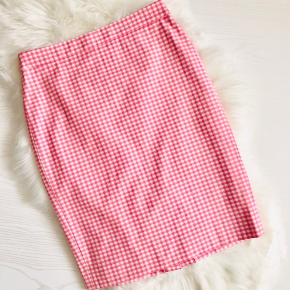 SOLD J. CREW  No 2 Pencil Skirt Pink in Gingham - Picture 2 of 8